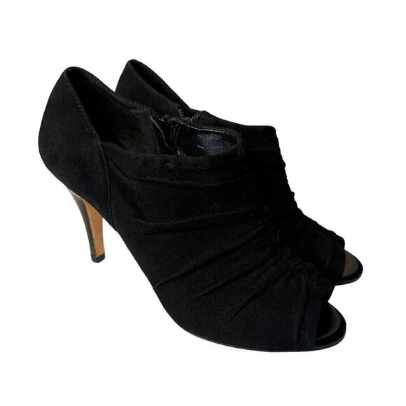 Antonio Melani Suede Zip Y2K Shootie Stiletto Peep Toe Booties Size 7.5 Black - Picture 1 of 9